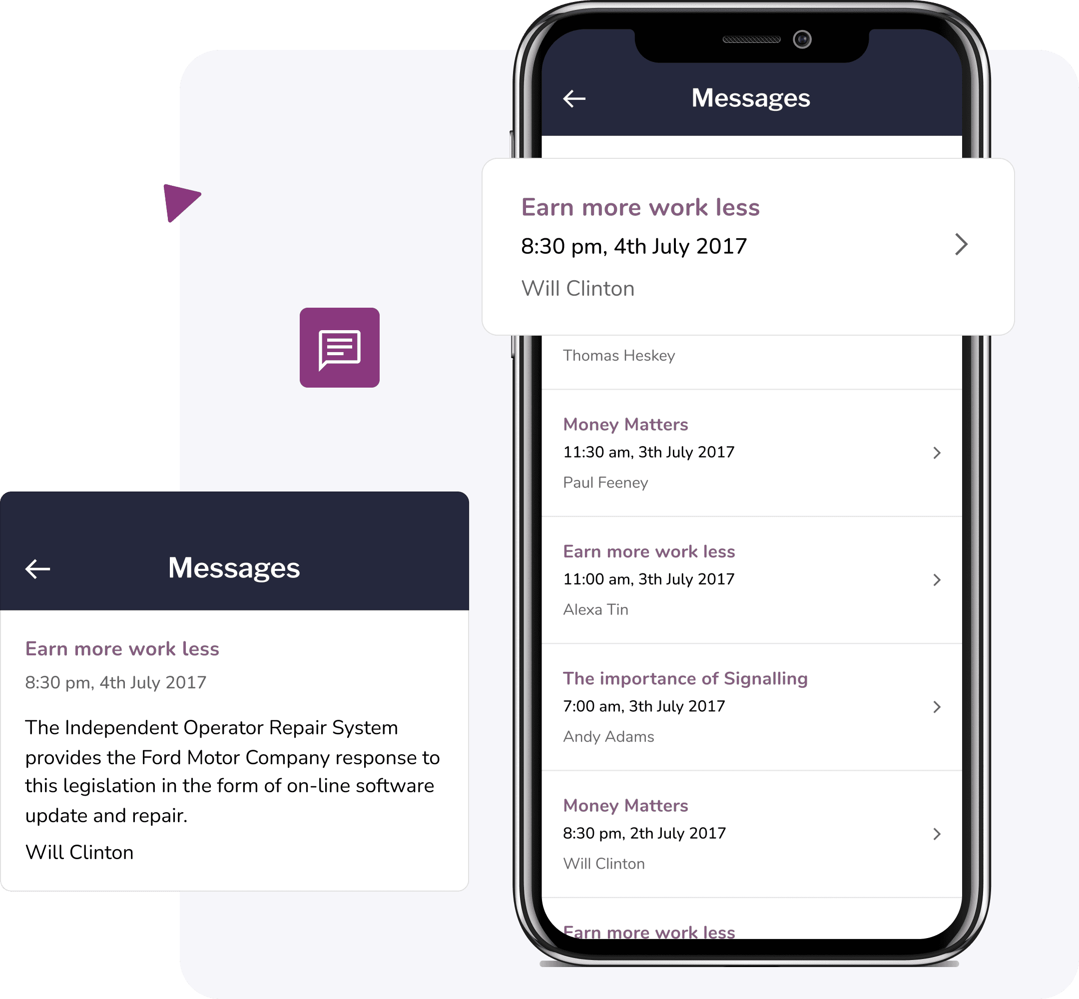 Built-in messaging system in the Foursky app