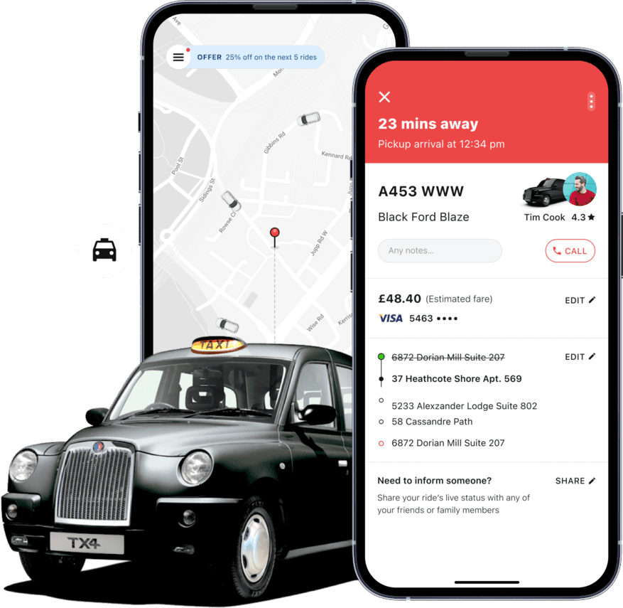 White-label, web and app taxi solution built by Thumbmunkeys