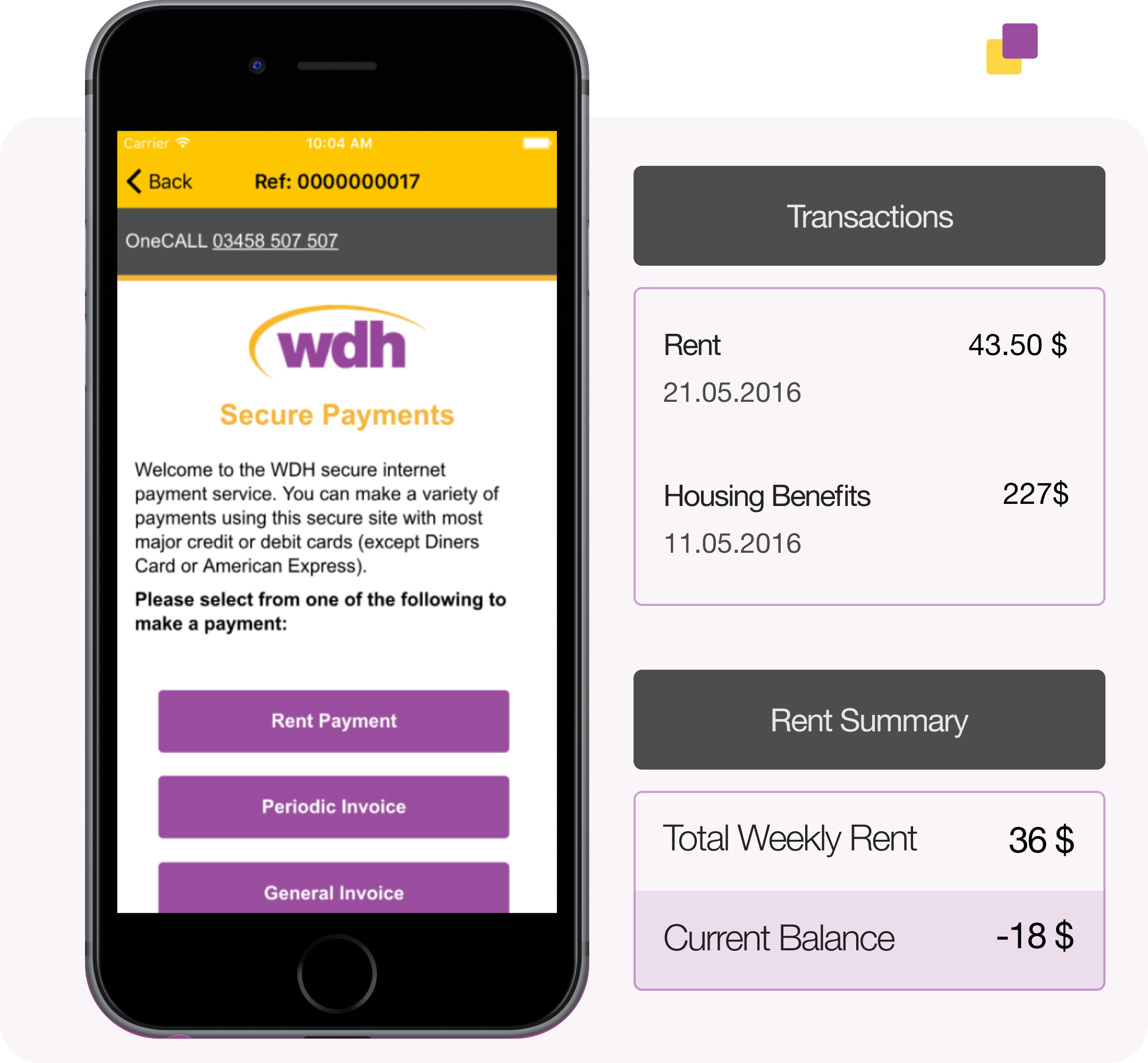 Rent payment and management on WDH app